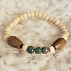 Jasper Trio and Wood Beaded Bracelet